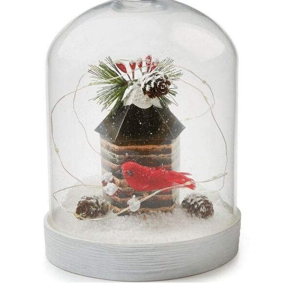 Martha Stewart Collection Birds and Berries 8" Glass Dome with Bird House LED - Picture 1 of 1